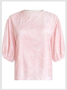 Rebecca Minkoff Blouse Blush Pink Jacquard Puff Sleeve XS